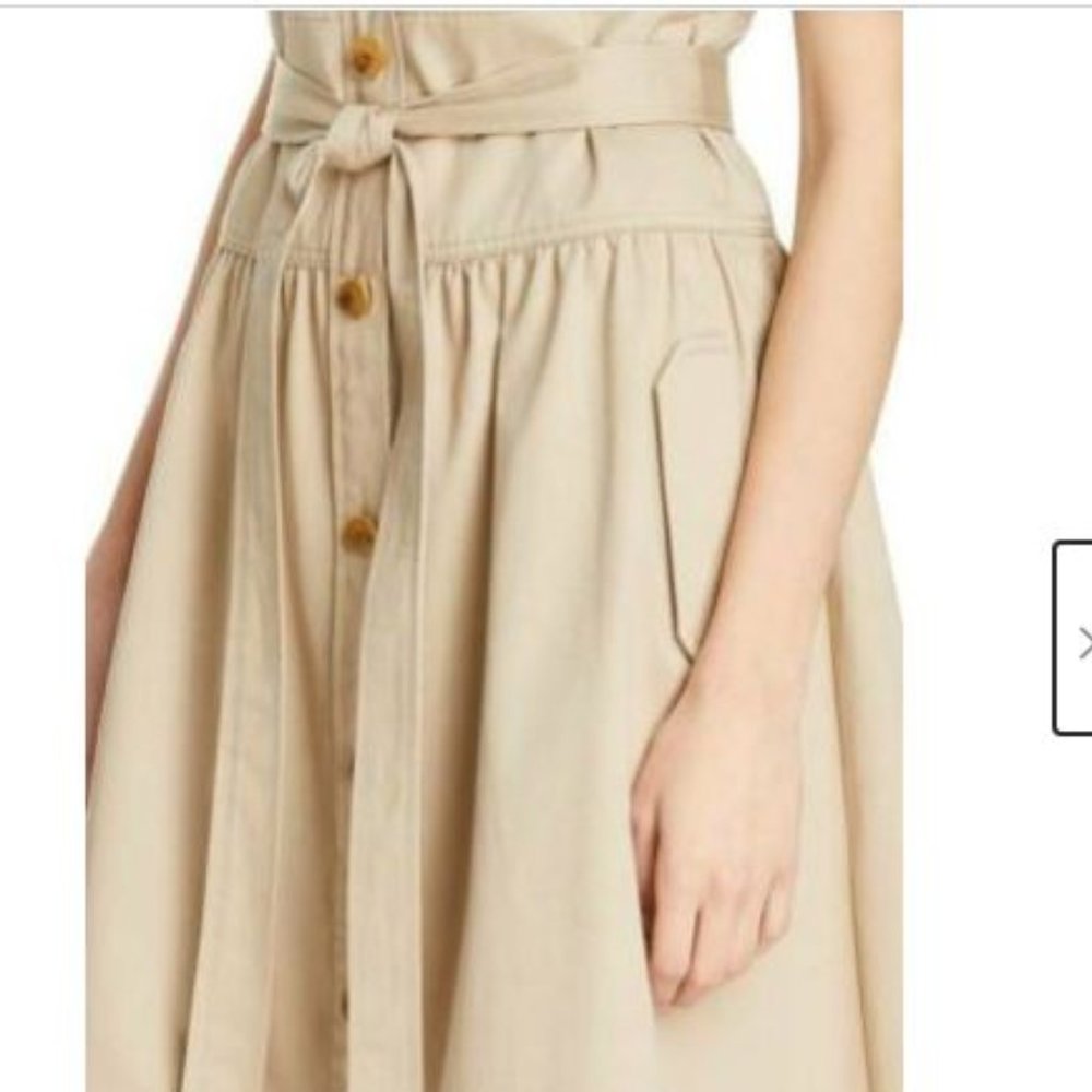 SOLD TORY BURCH Khaki Safari Midi Flare Dress Cotton Twill 8 NEW - Picture 5 of 14